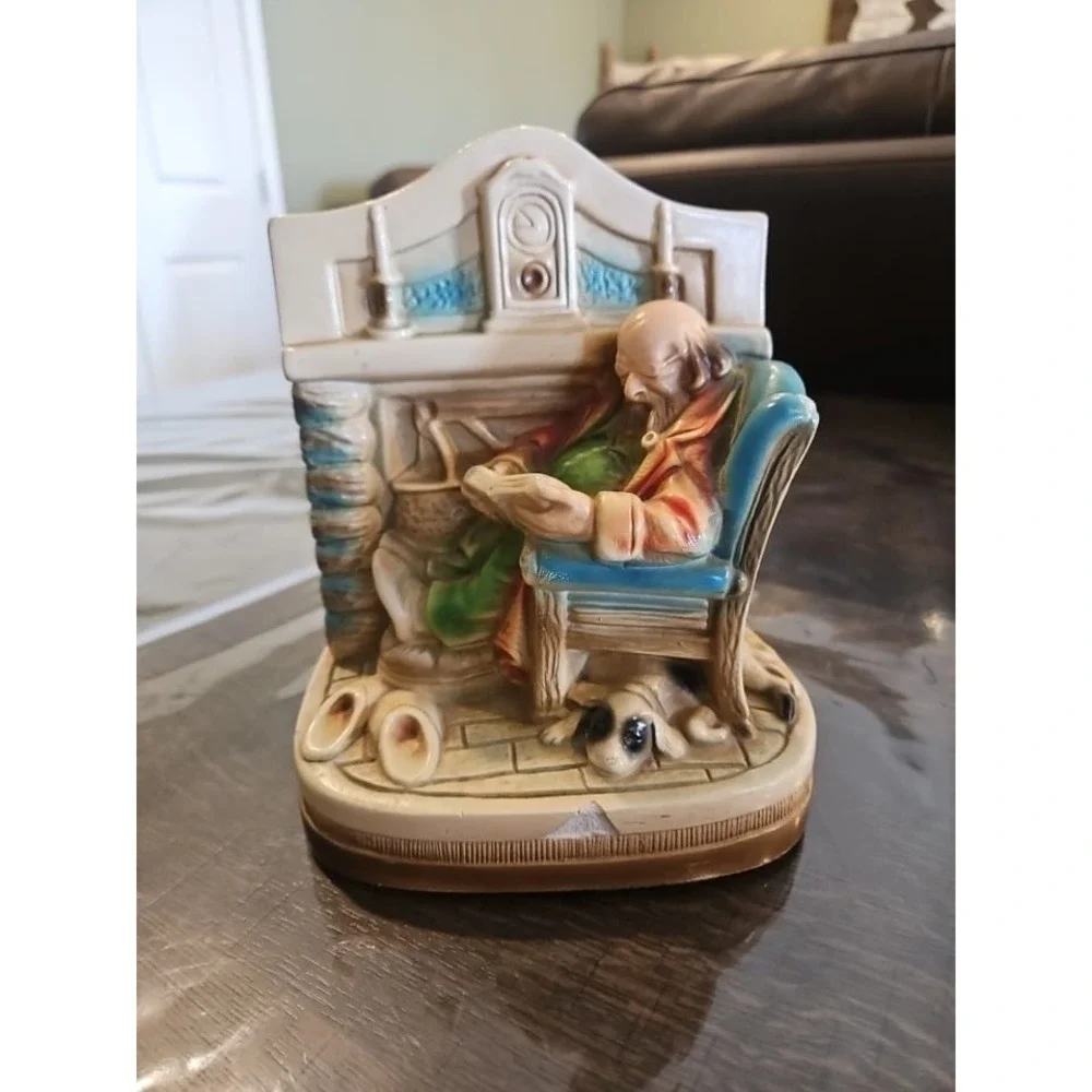 G.S. Allen Old Man Reading By Fireplace ChalkWare‎ One Bookend